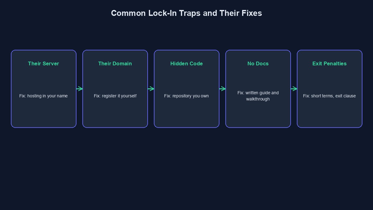 A diagram showing common developer lock-in traps and the matching protections