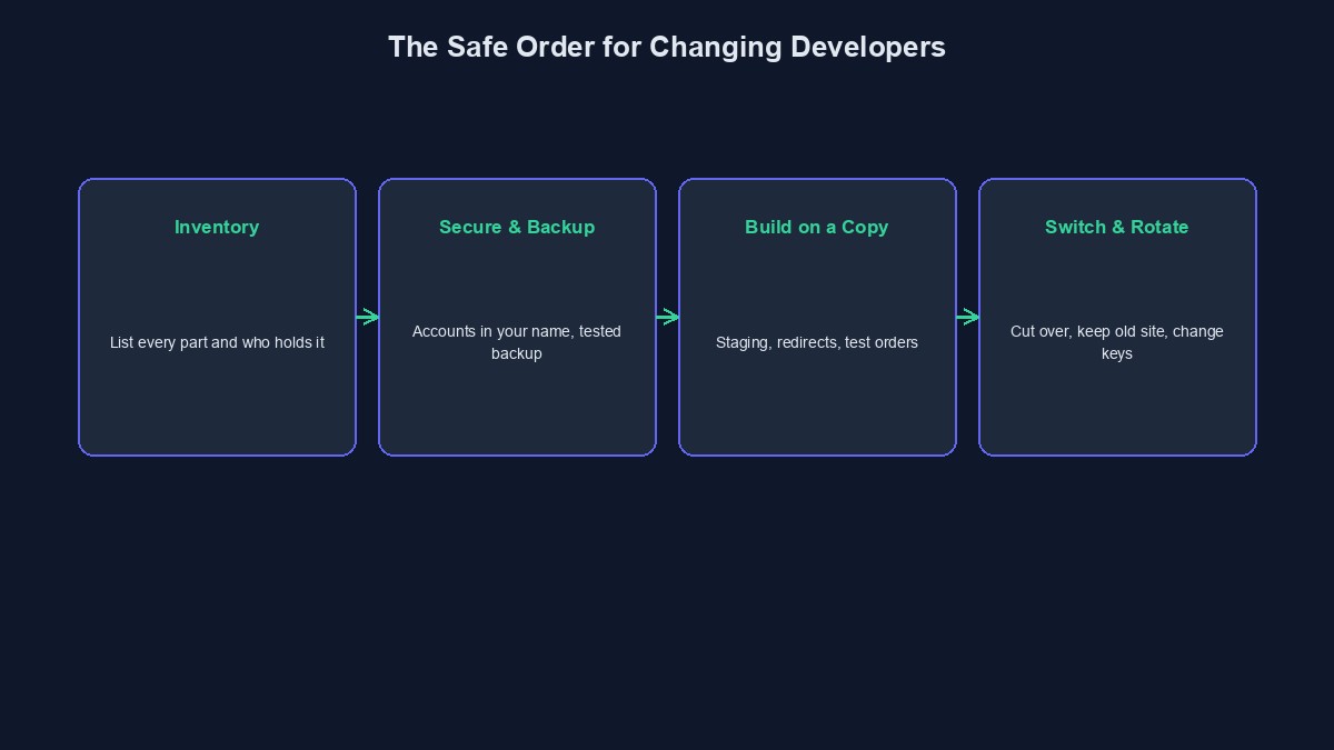 A diagram showing the safe order for moving a website to a new developer
